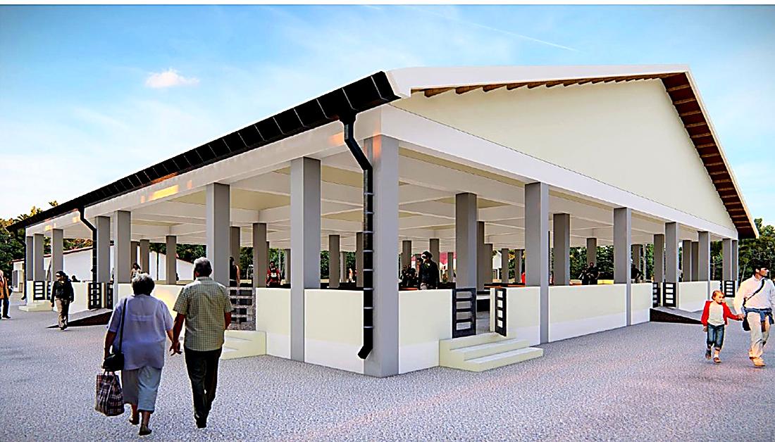 Vue du hangar projeté pour le marché hebdomadaire